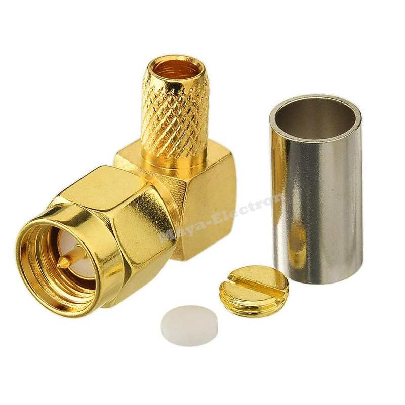 SMA male plug right angle 90deg connector Crimp for RG58 LMR195 RG142 RG400 Coaxial Cable