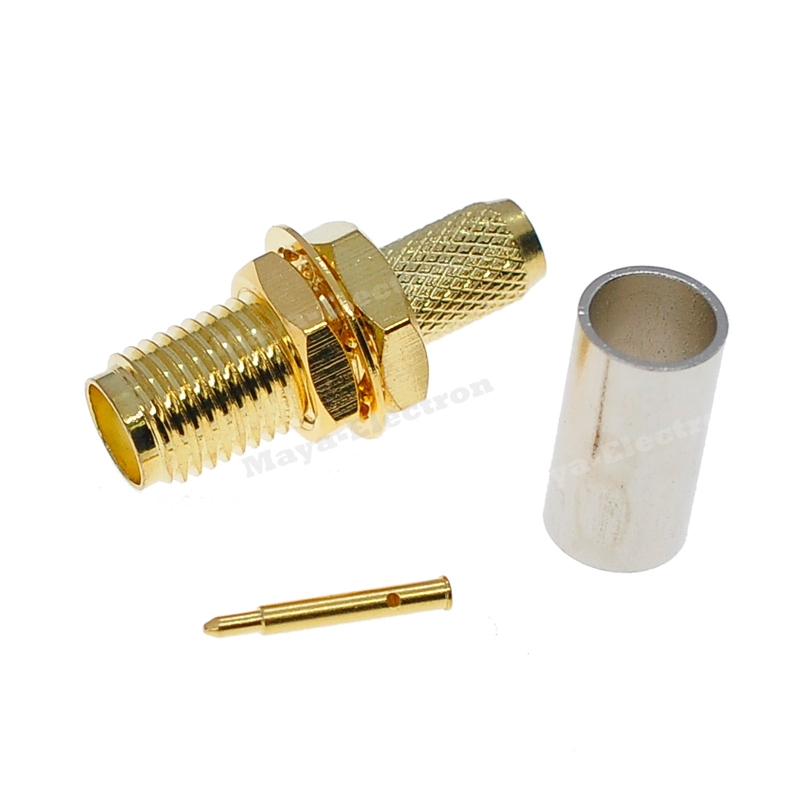 RP-SMA female plug bulkhead with nut connector Crimp for RG58 LMR195 RG142 RG400 Coaxial Cable