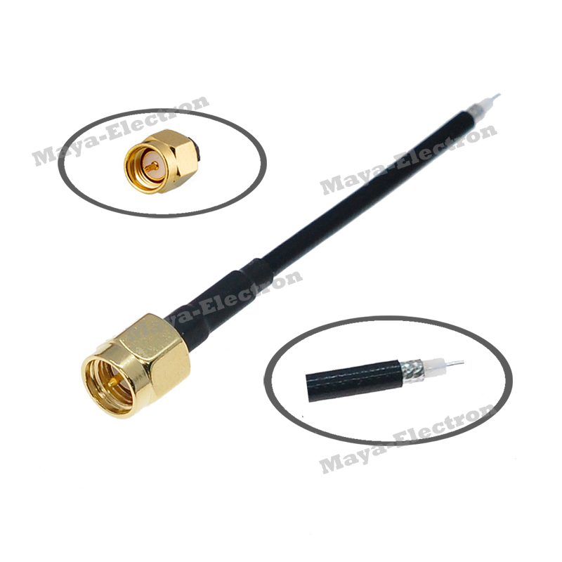 SMA male plug pigtail cable with Black Jack RG405 crimped cable custom-build total length and ends