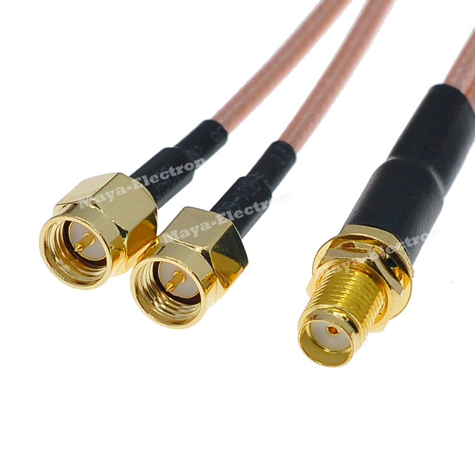 SMA female jack to two double SMA male plug RG316 Y Splitter Wifi Antenna Extension Cable